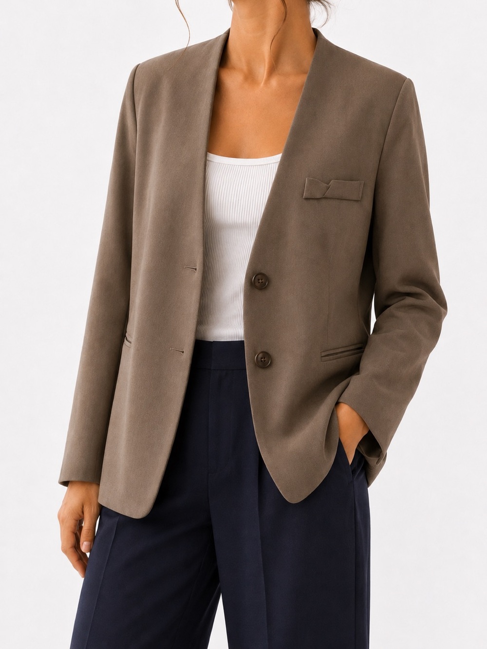 OAK + FORT Chic Taupe Minimalist Blazer |